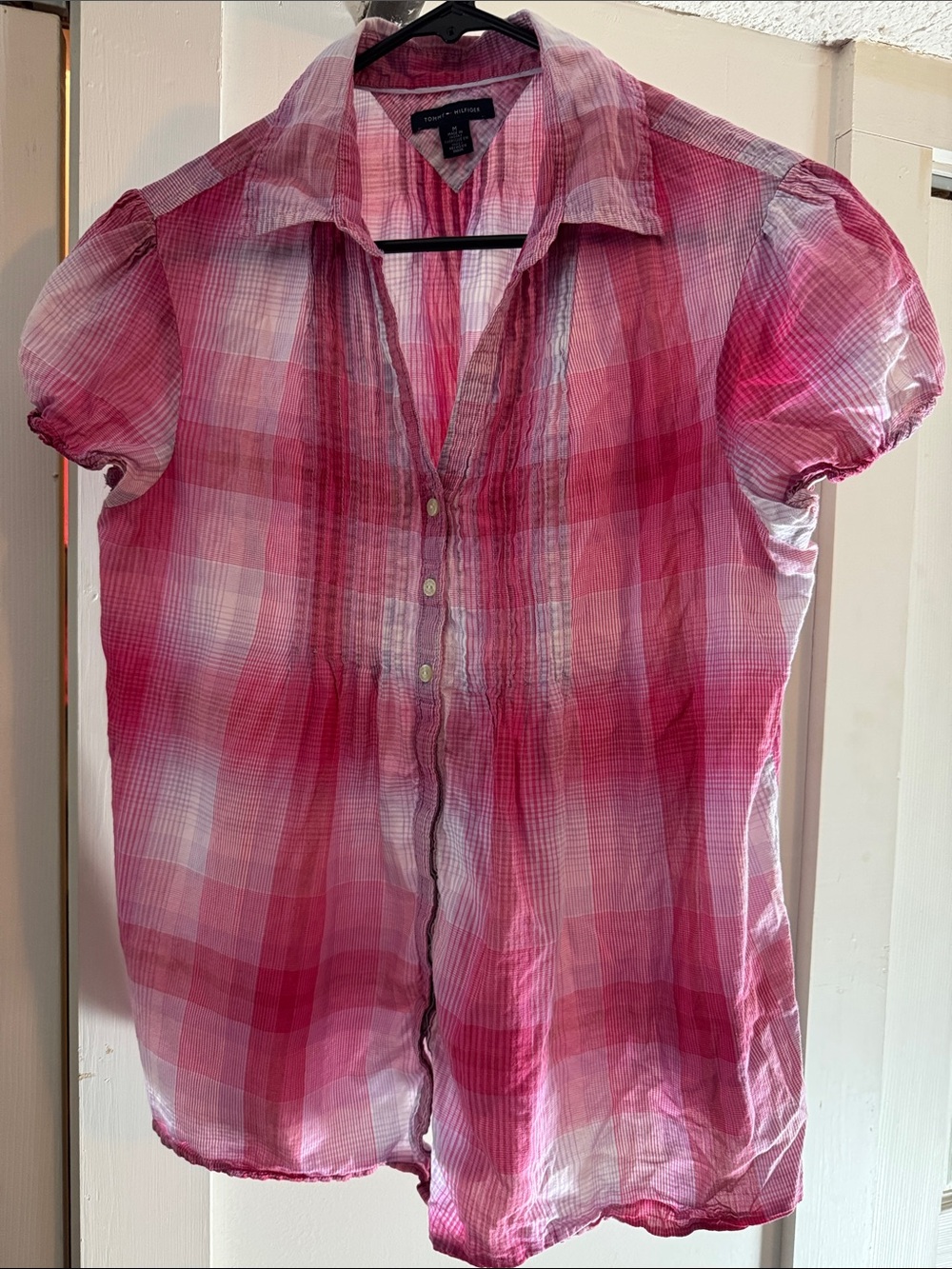 Tommy Hilfiger Pink Plaid Short-Sleeve Button Down Shirt